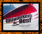 Shovelhead custom painted to look like Milwaukee's Best beer